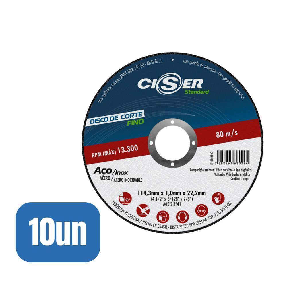 10 Discos Corte Std Aço/inox 115x1,0x22mm - Ciser - 1