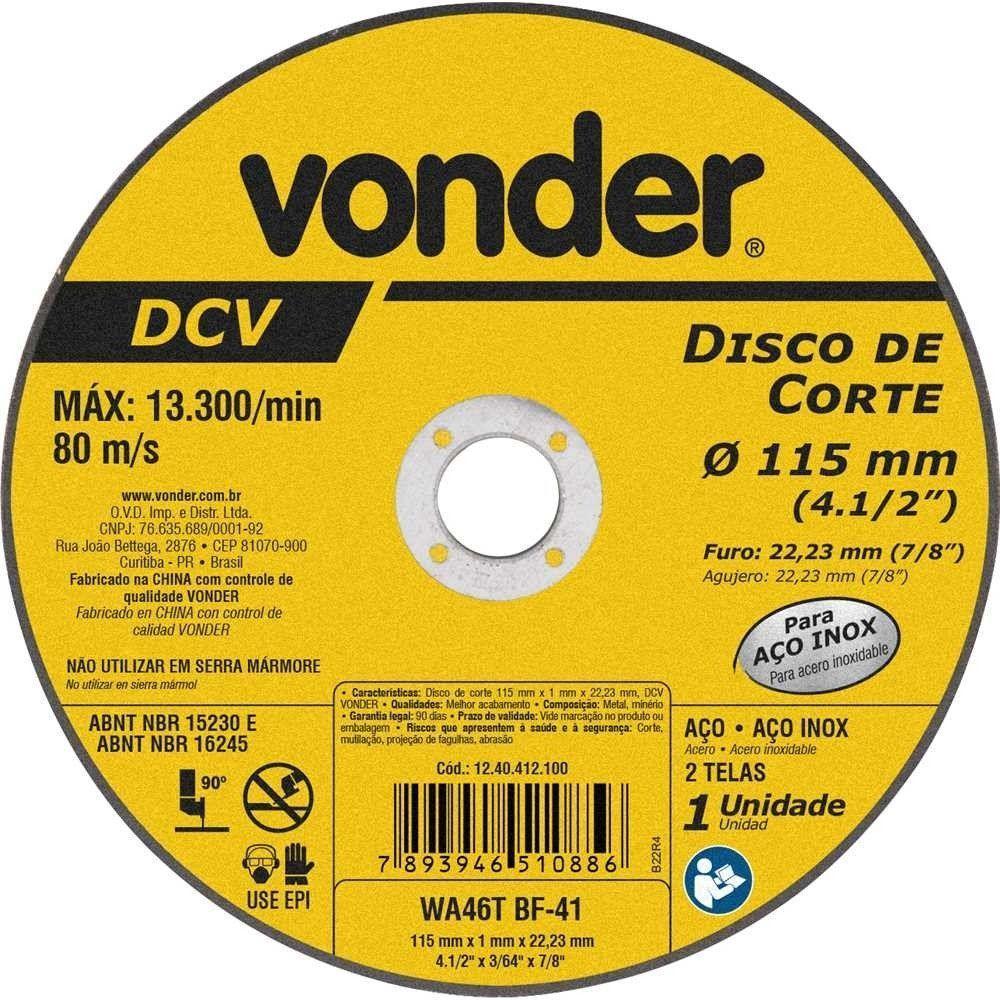 Disco De Corte 115x1,0x22,23mm Dcv - Vonder - 1