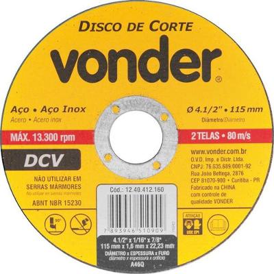 Disco De Corte 115,0X1,6X22,23 P/ Aço Carbono E Inox