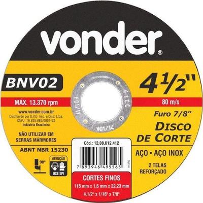 Disco De Corte 115,0X1,6X22,23 2 Telas Para Aço Carbono E In