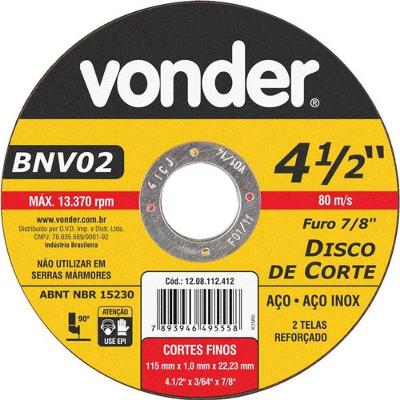 Disco De Corte 115,0X1,0X22,23 2 Telas Para Aço Carbono E In