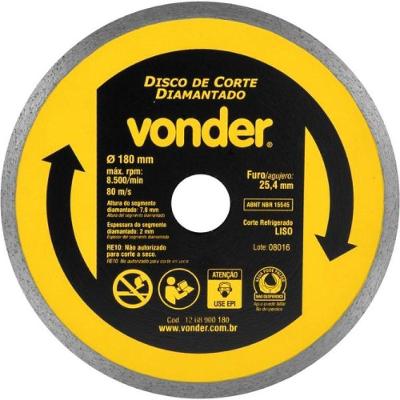 Disco De Corte Diamantado 180 Mm Liso Vonder