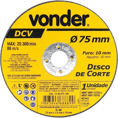 Disco De Corte 75 Mm X 1,4 Mm X 10 Mm