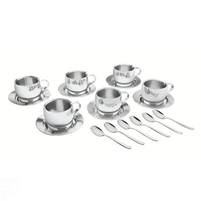 Kit Para Chá E Capuccino Em Aço Inox Acabamento Brilho Com Xícara Pires E Colher 18 Peças