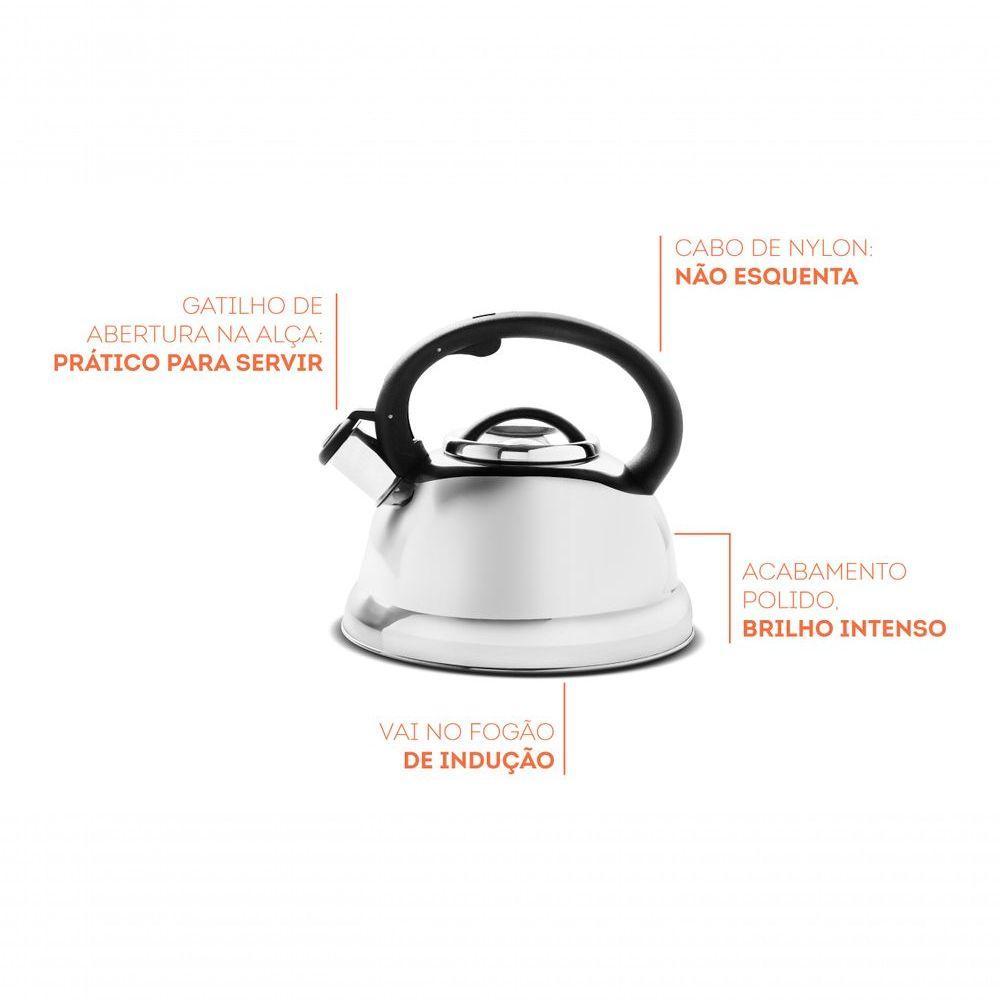 Chaleira Brinox 2,7L Com Apito Em Inox, Elétrico E Por Indução Para Fogão A Gás - 2