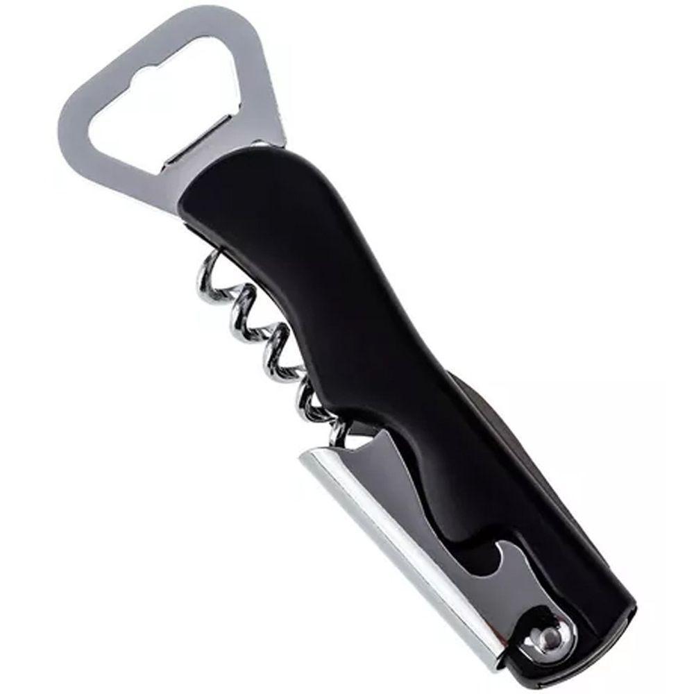 Saca Rolhas 2 Em 1 Inox Facil De Utilizar E Manusear Preto - 1