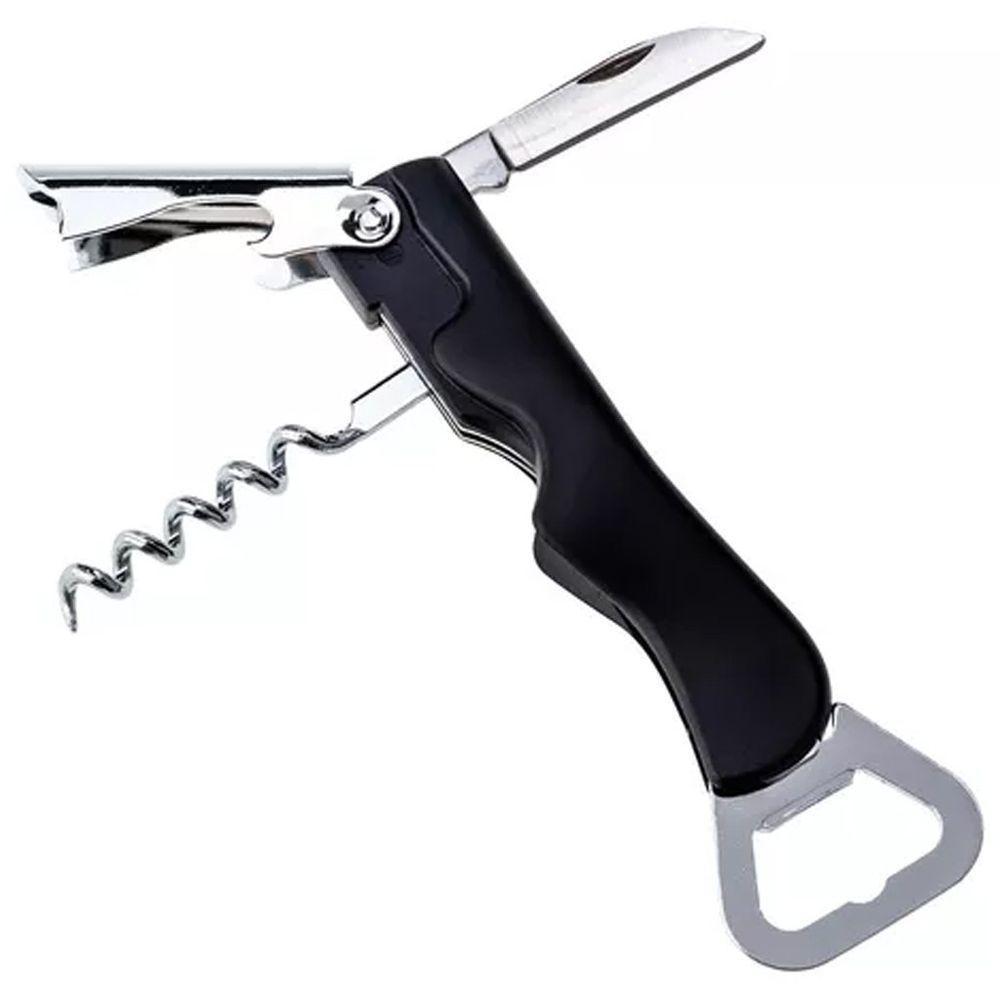 Saca Rolhas 2 Em 1 Inox Facil De Utilizar E Manusear Preto - 3