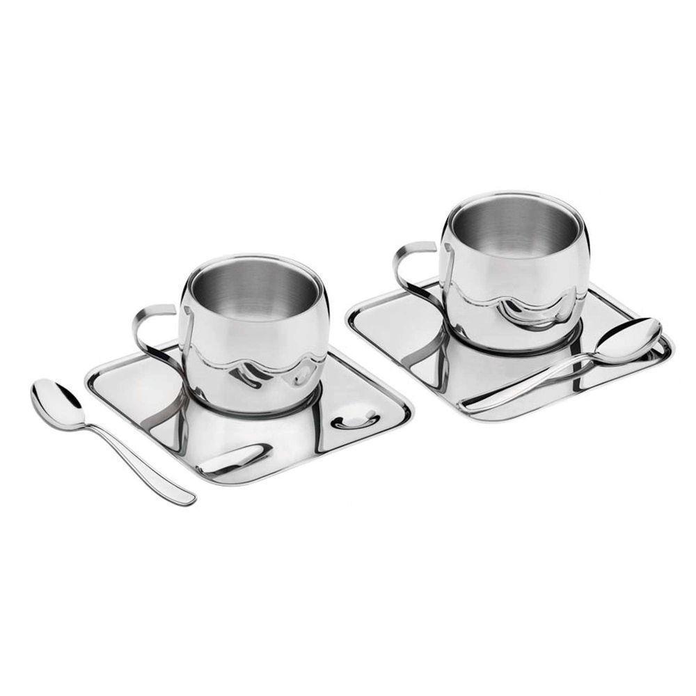 Kit Para Café Em Aço Inox Acabamento Brilho Com Xícara Píres Quadrado E Colher 6 Peças - 1