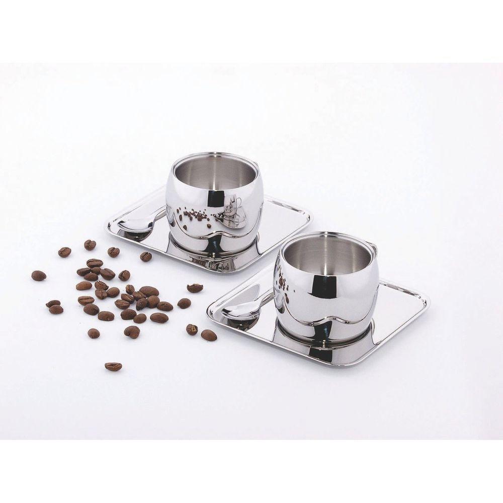 Kit Para Café Em Aço Inox Acabamento Brilho Com Xícara Píres Quadrado E Colher 6 Peças - 6
