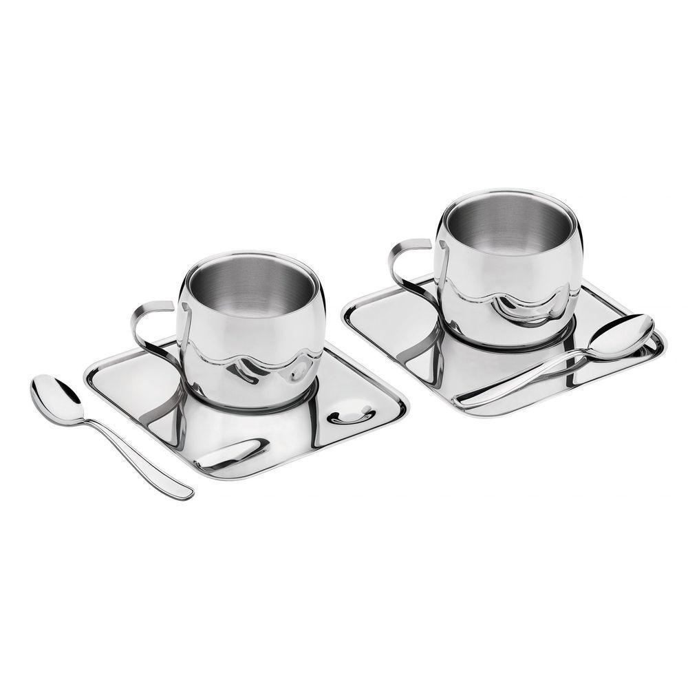 Kit Para Café Em Aço Inox Acabamento Brilho Com Xícara Píres Quadrado E Colher 6 Peças - 7