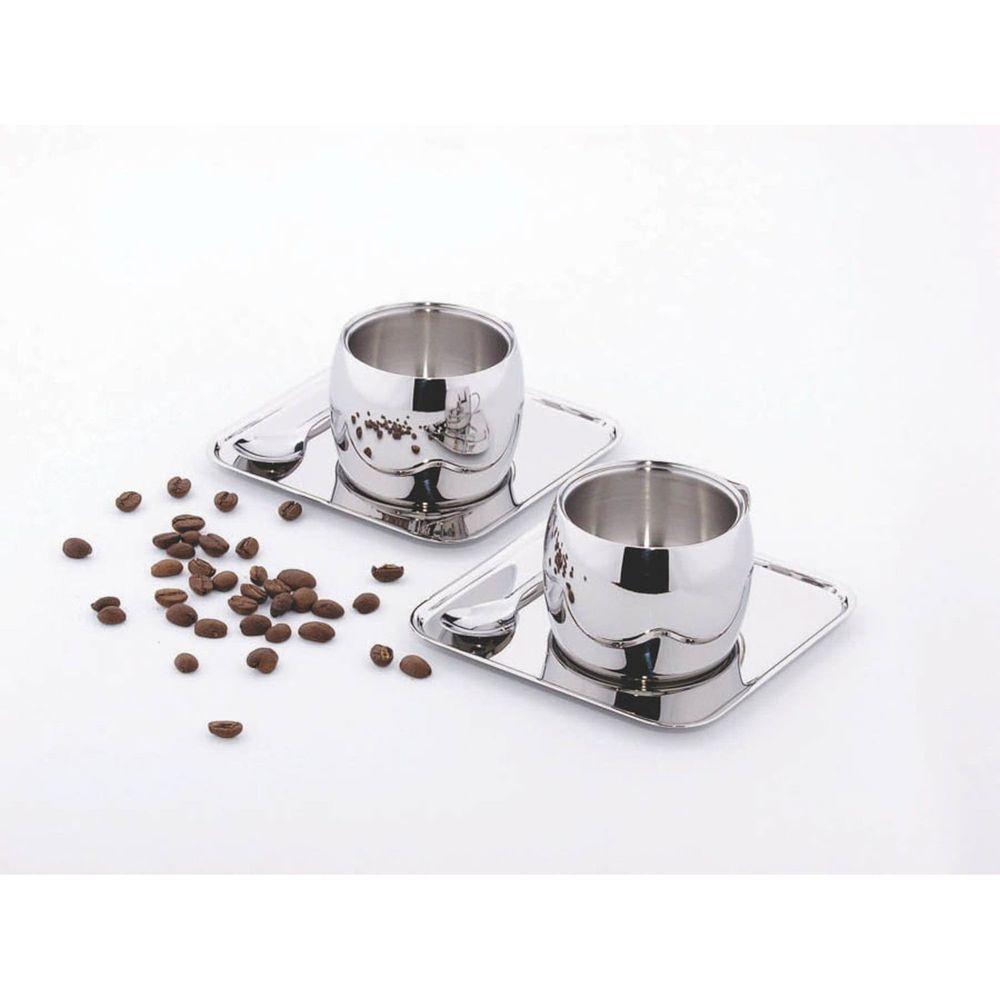 Kit Para Café Em Aço Inox Acabamento Brilho Com Xícara Píres Quadrado E Colher 6 Peças - 8