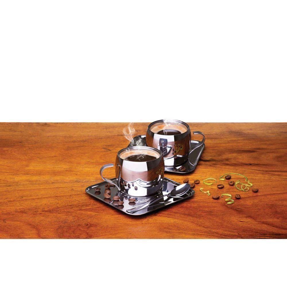 Kit Para Café Em Aço Inox Acabamento Brilho Com Xícara Píres Quadrado E Colher 6 Peças - 9