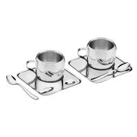 Kit Para Café Em Aço Inox Acabamento Brilho Com Xícara Píres Quadrado E Colher 6 Peças - 1