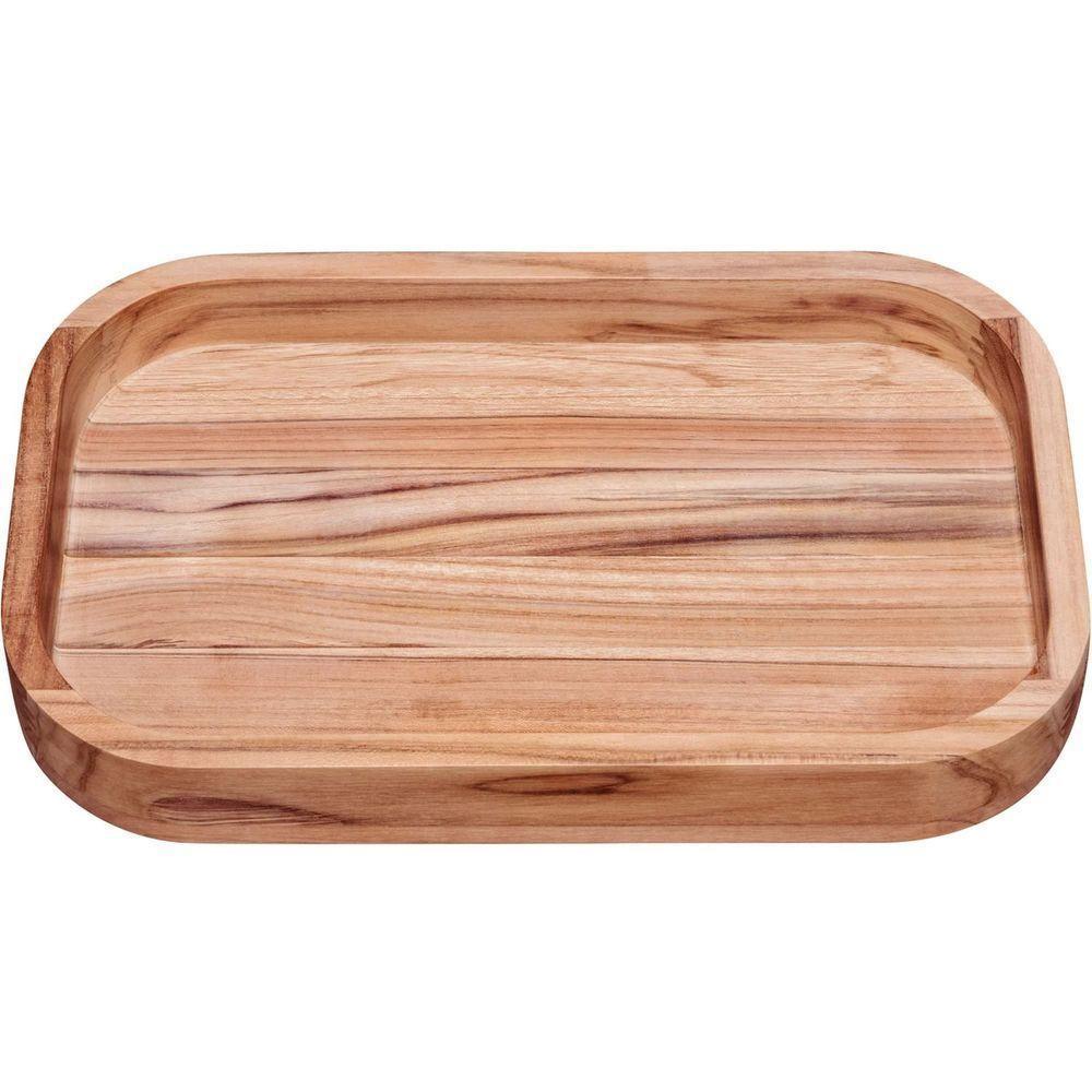 Gamela Para Churrasco Retangular Em Madeira Teca Com Acabamento Natural 40 X 25 Cm - 1