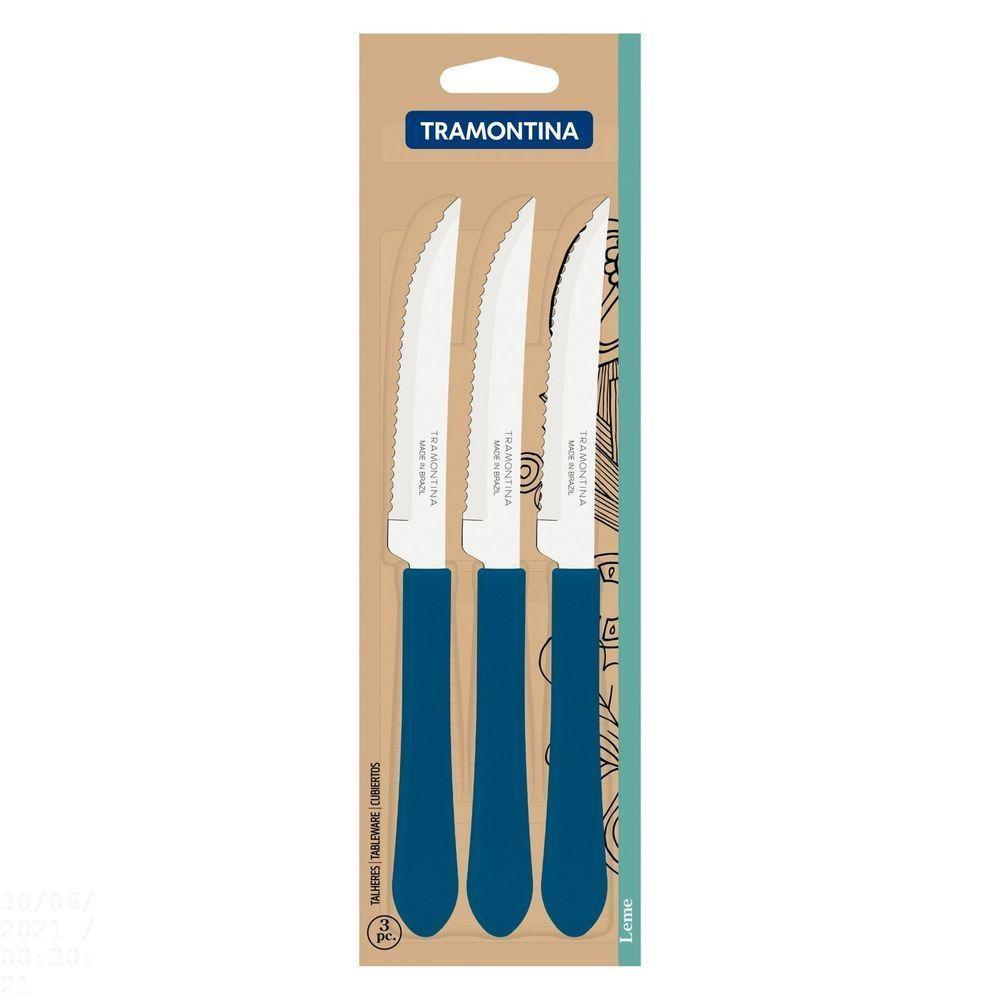 Conjunto De Facas Para Churrasco Leme Com Lâminas Em Aço Inox E Cabo Azul Oceano 3 Peças - 2