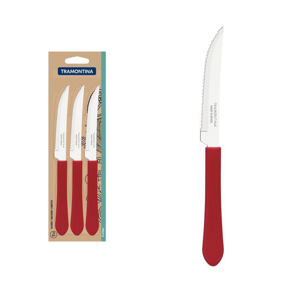 Conjunto De Facas Para Churrasco Leme Com Lâminas Em Aço Inox E Cabo Vermelho 3 Peças - 1
