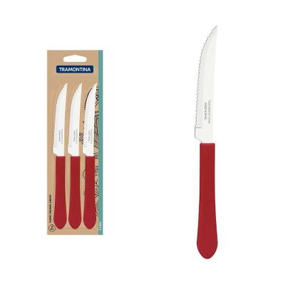 Conjunto De Facas Para Churrasco Leme Com Lâminas Em Aço Inox E Cabo Vermelho 3 Peças