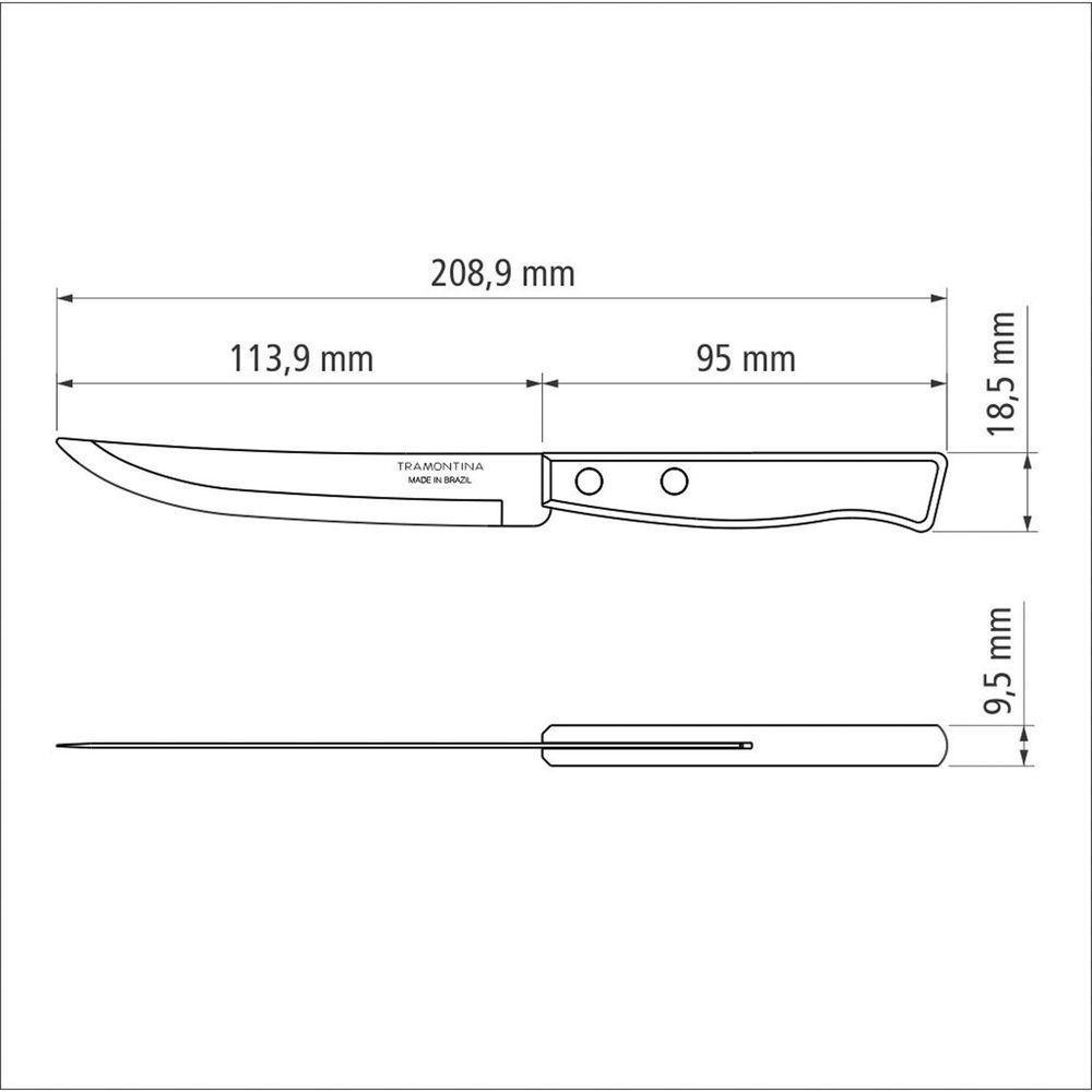 Faca Para Churrasco Tradicional Com Lâmina Em Aço Inox E Cabo Em Madeira Natural 5" - 3