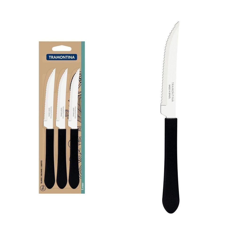 Conjunto De Facas Para Churrasco Leme Com Lâminas Em Aço Inox E Cabo Preto 3 Peças - 1