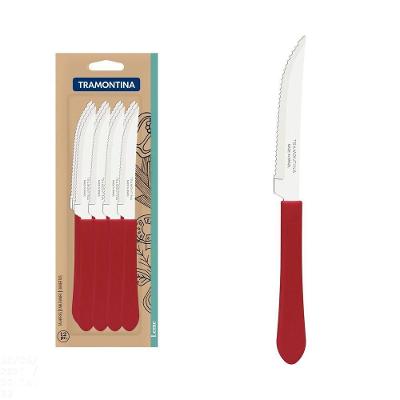 Conjunto De Facas Para Churrasco Leme Com Lâminas Em Aço Inox E Cabo Vermelho 12 Peças