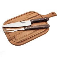 Kit Para Churrasco Em Aço Inox Cabo Castanho Polywood Com Tábua De Madeira 3 Peças - 1