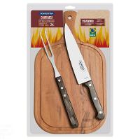 Kit Para Churrasco Em Aço Inox Cabo Castanho Polywood Com Tábua De Madeira 3 Peças - 2