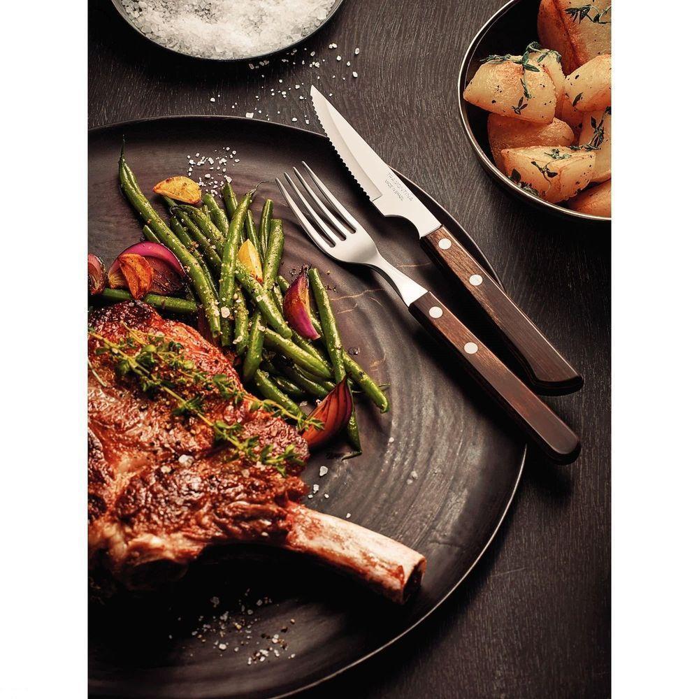 Jogo De Talheres Para Churrasco Em Aço Inox Com Cabo Castanho Polywood 12 Peças - 2