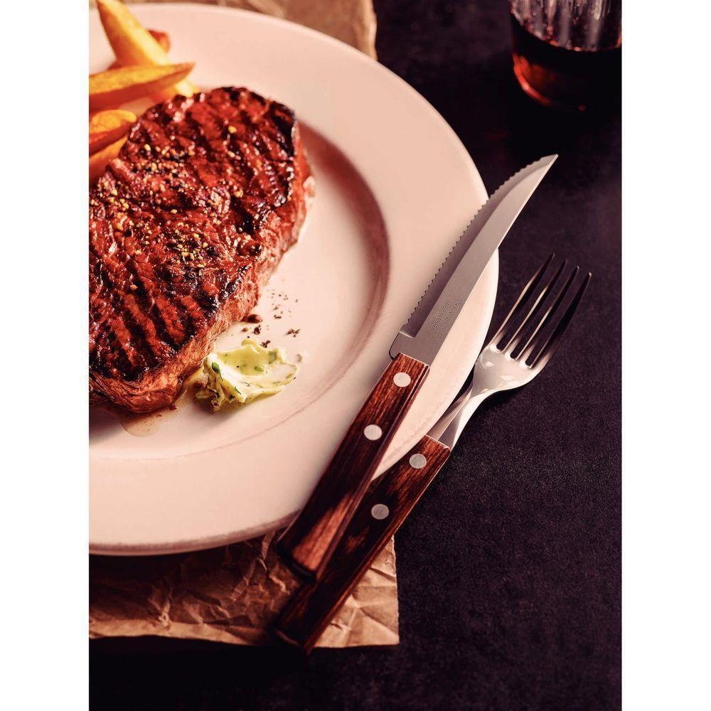 Jogo De Talheres Para Churrasco Em Aço Inox Com Cabo Castanho Polywood 12 Peças - 3