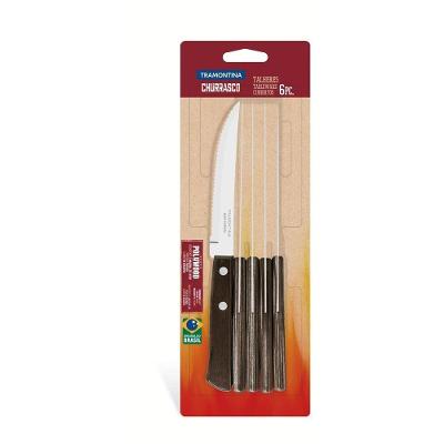 Conjunto De Facas Para Churrasco 5" Em Aço Inox Com Cabo Castanho Polywood 6 Peças