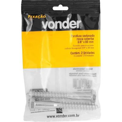 Parafuso Sextavado Rosca Soberba 3/8x80mm Com 2 Peças Vonder