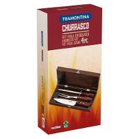 Kit Para Churrasco Em Aço Inox Cabo Vermelho Polywood Com Estojo De Madeira 4 Peças - 2