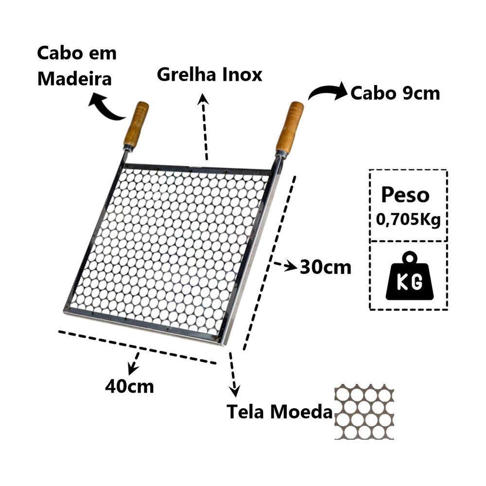 Grelha Retangular Inox Tela Moeda Para Churrasqueira 40x30cm. - 2
