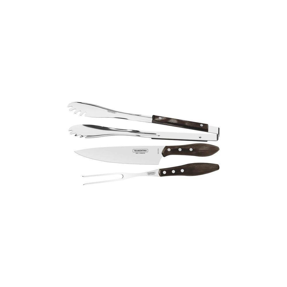 Jogo Para Churrasco Tramontina Em Aço Inox Com Cabo Castanho Polywood 3 Peças Tramontina - 1