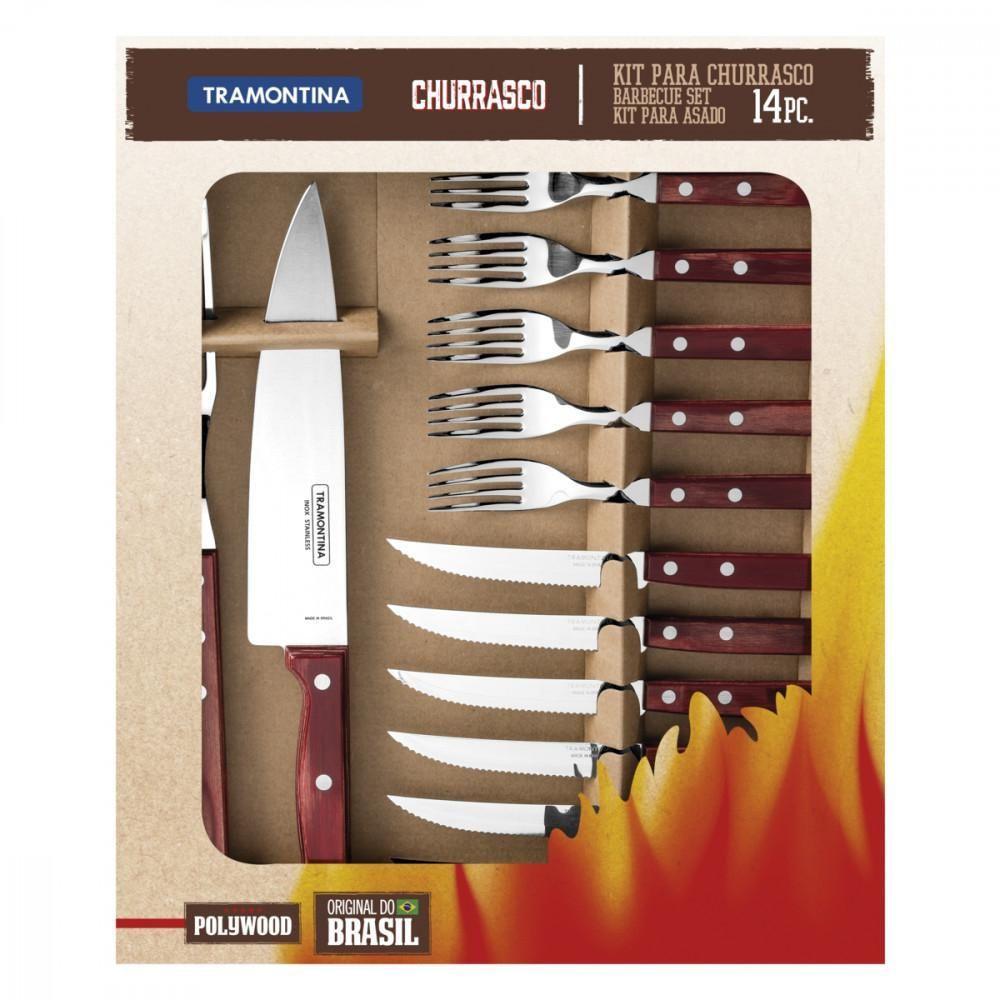 Kit Para Churrasco Inox Com Cabo Vermelho Polywood 14 Peças - 1