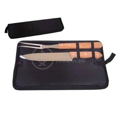 Kit Churrasco 2Pçs Inox Faca E Garfo 13" + Capa De Proteção