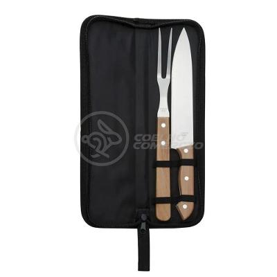 Kit Churrasco 2Pçs Inox Faca E Garfo 13" + Capa De Proteção