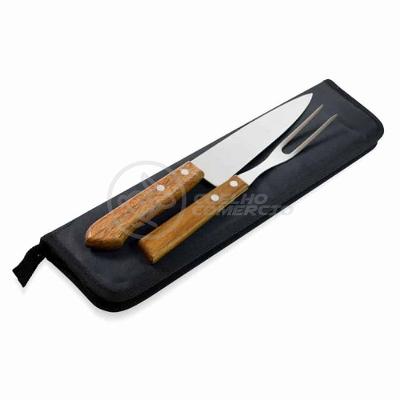 Kit Churrasco 2Pçs Inox Faca E Garfo 13" + Capa De Proteção