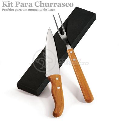 Kit Churrasco 2Pçs Inox Faca E Garfo 13" + Capa De Proteção