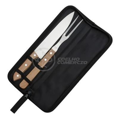 Kit Churrasco 2Pçs Inox Faca E Garfo 13" + Capa De Proteção