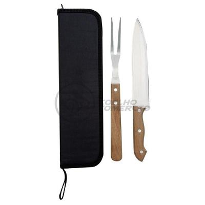 Kit Churrasco 2Pçs Inox Faca E Garfo 13" + Capa De Proteção