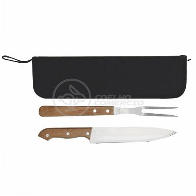 Kit Churrasco 2Pçs Inox Faca E Garfo 13" + Capa De Proteção