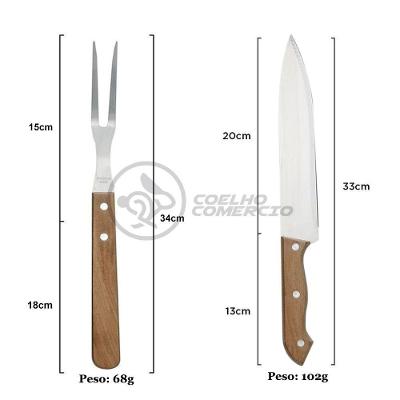Kit Churrasco 2Pçs Inox Faca E Garfo 13" + Capa De Proteção