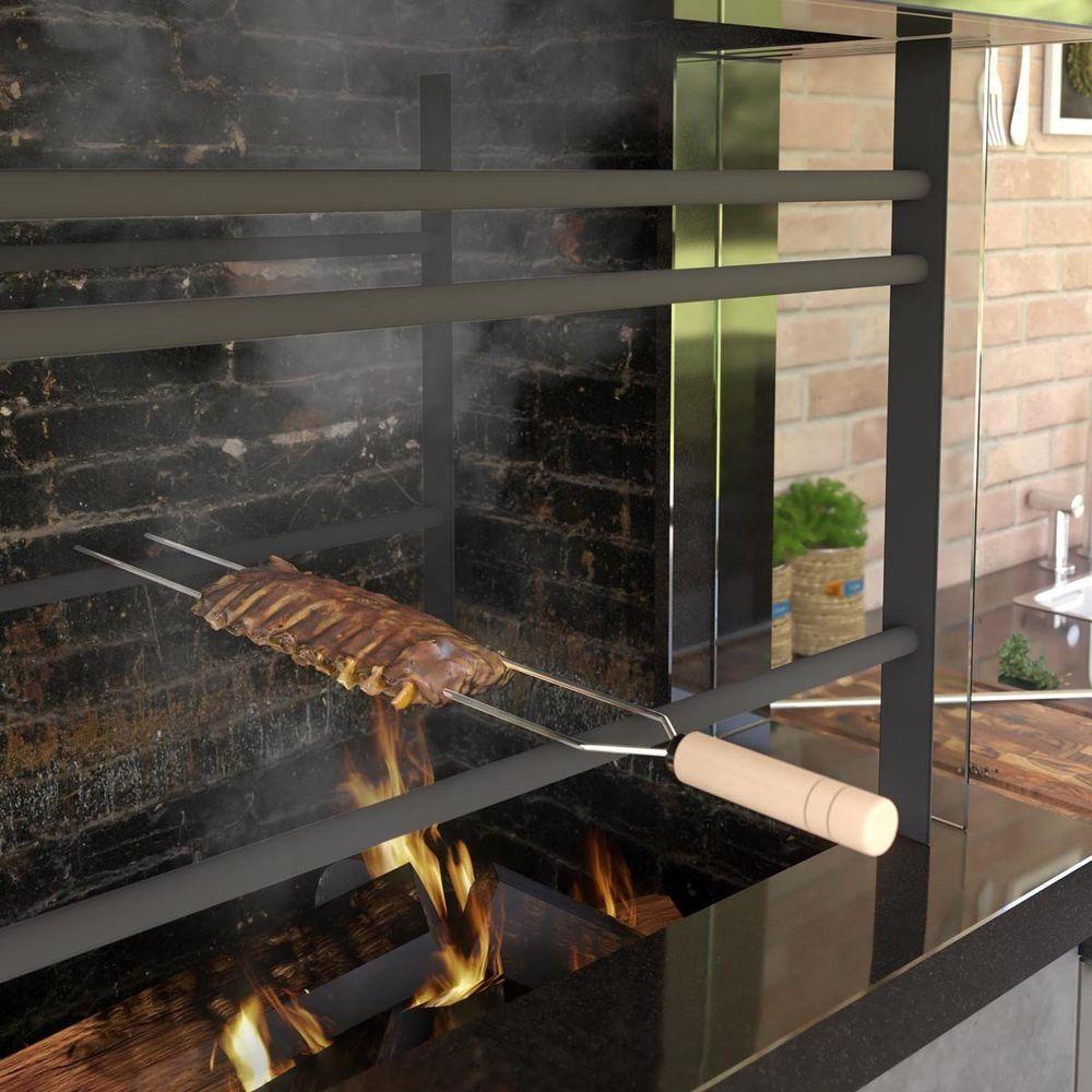  Espeto Duplo De Churrasco Com Cabo De Madeira - Stolf 65cm - 2