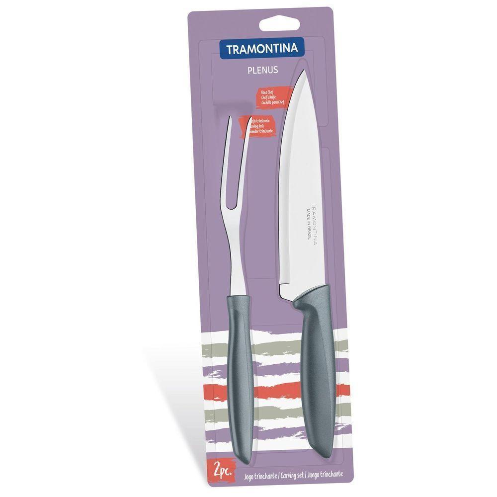 Jogo Trinchante Tramontina Plenus Em Aço Inox E Cabo Cinza 2 Peças Tramontina - 1