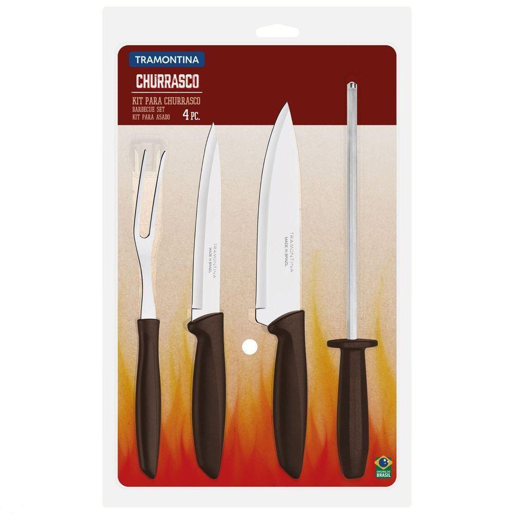 Kit Para Churrasco Plenus Com Lâminas Em Aço Inox E Cabos De Polipropileno Marrom 4 Peças - 3