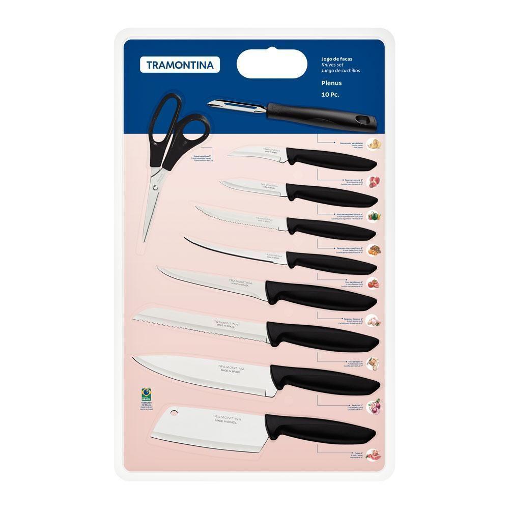 Jogo De Facas Plenus Com Lâminas Em Aço Inox E Cabos Preto 10 Peças - Tramontina 23498065 - 2