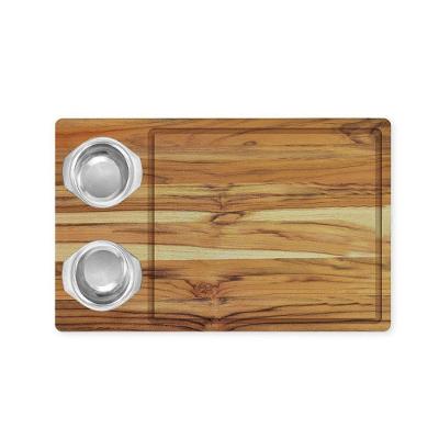 Tábua De Madeira Teca Para Churrasco Com 2 Potes Inox - Stolf