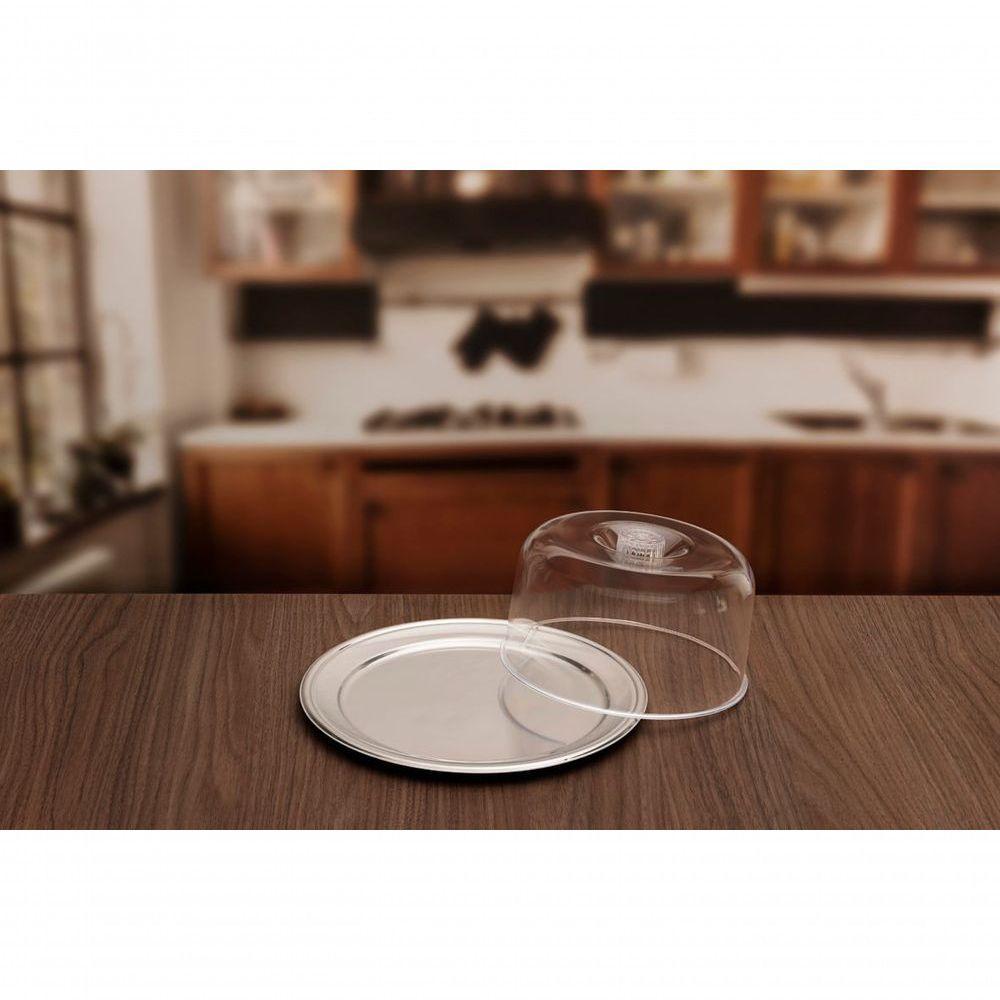 Conjunto Para Bolo Vai A Mesa Com Prato Aço Inox 32 Cm De Diâmetro E Cupula Petúnia Inox - 2