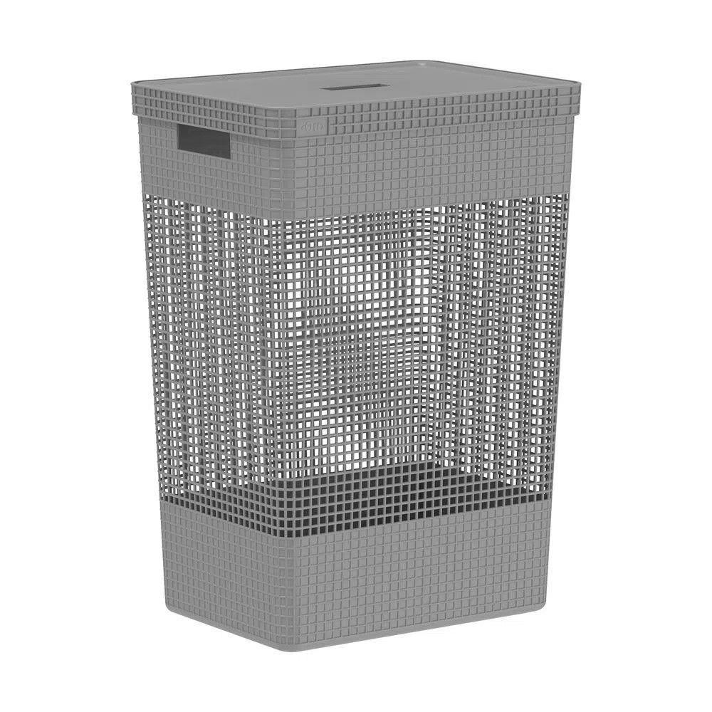 Cesto De Roupa Grid Chumbo 49 L Com Tampa 38 X 28 X 55,2 Cm - 1