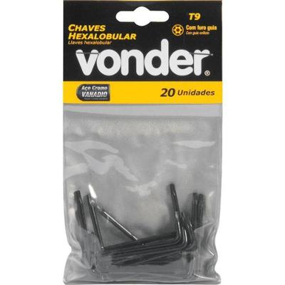Chave Hexalobular T09 C/ Furo Guia Crv C/ 20 Peças Vonder